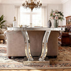 43.3'' Mirrored Console Table Silver Mirrored Entryway Sofa Table for Living Room Office, Curved Design Crystal Accent, Modern Entryway Console Desk for Hallway Entrance, 43''x12'' Glass Top