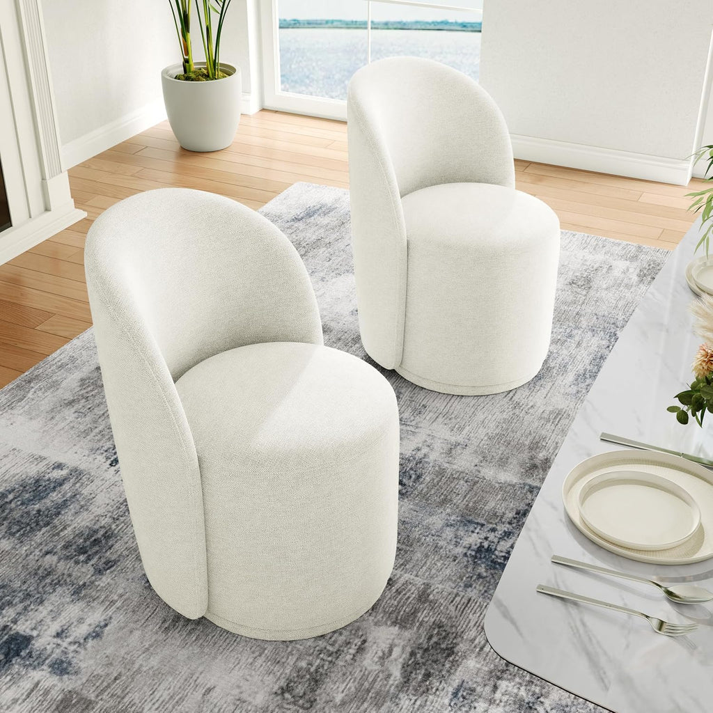 Swivel Barrel Dining Chairs, Upholstered Modern Accent Chair for Living Room, Bedroom, Makeup Vanity, Dining Room, Kitchen (Swivel Fabric Cream White, Set of 6)