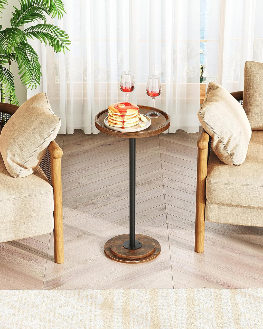 CHOEZON Drink Table, Small Round Side Table for Small Spaces, Pedestal Martini Side Table, for Living Room, Bedroom, Rustic Brown and Black TBZ30BF