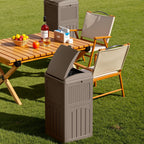 Devoko 33 Gallon Outdoor Trash Can with Dual Lid, Heavy Duty Waterproof Resin Garbage Bins Outside, Hideaway Waste Bins for Patio, Outside Pool, Backyard and Deck (2, Brown)