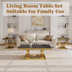 Coffee Table Set of 3, Coffee Table and 2 End Table, Gold/Black | Modern Living Room Table Set of 3, Tempered Glass Top, Stainless Steel Base with Mirror Finish, Easy to Clean & Assembly