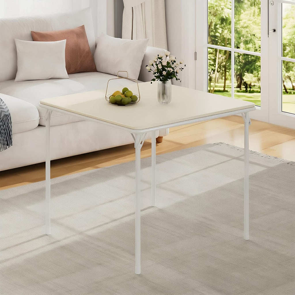 VECELO 34'' Folding Card Table Square with Soft Padded Tabletop, Portable for Dining Room, Parties, Games, Puzzles, Cream & Beige
