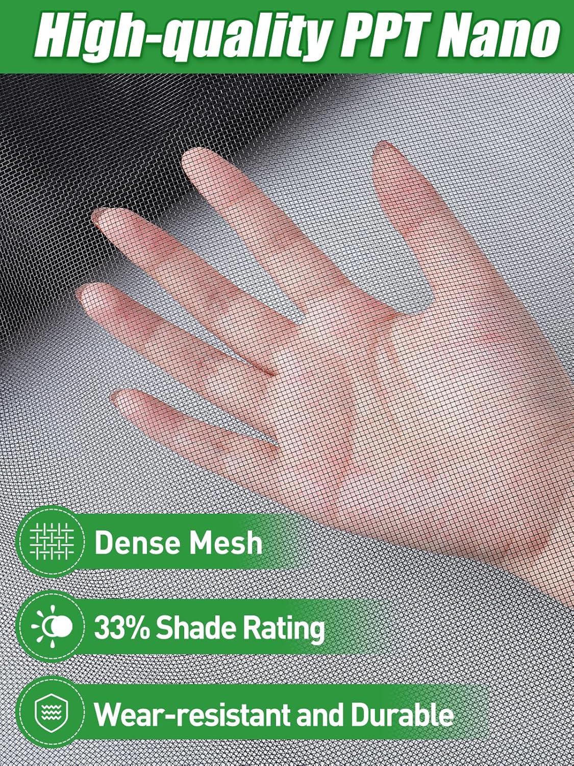 Stronger Garden Mesh Netting - 10 x 12 ft PPT Nano Bird Net Barrier, Mosquito Netting Screen for Outdoor Plants Vegetables Patios Balconies Terraces, Shading Rate 33% (Black)