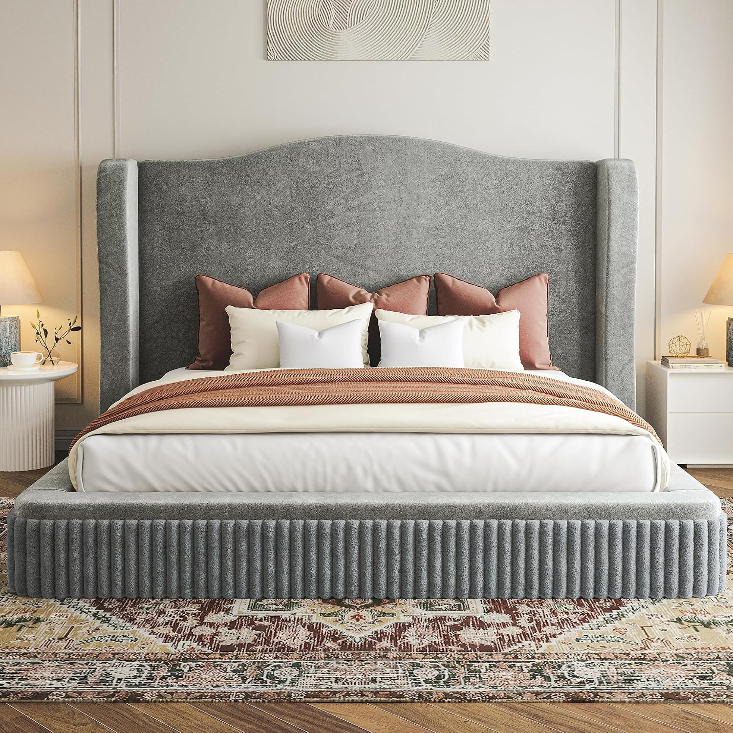 Homkdom 49" Cloud Bed Frame King Size with Tall Wingback Headboard
