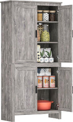 HOMCOM 64" Kitchen Pantry Cabinet, Freestanding Storage Cabinet with 4 Doors and 3 Adjustable Shelves for Dining Room, Gray Oak
