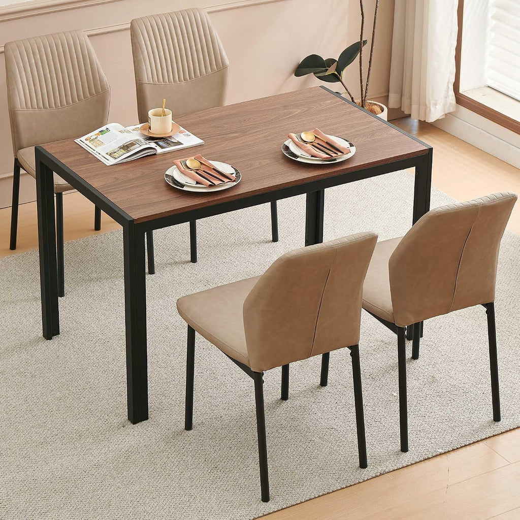 Comfortable Dining Chairs Set of 4 Upholstered Faux Leather Cushion Seat | Ergonomic Design, Easy Assembly, Stain Resistant Material - Beige