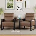 Upholstered Living Room Chair Armchair Set of 2, Mid Century Faux Leather Metal Accent Chair, Reception Couch Office Guest Chair Slipper Club Lounge Single Sofa with Sidetable for Bedroom-Brown