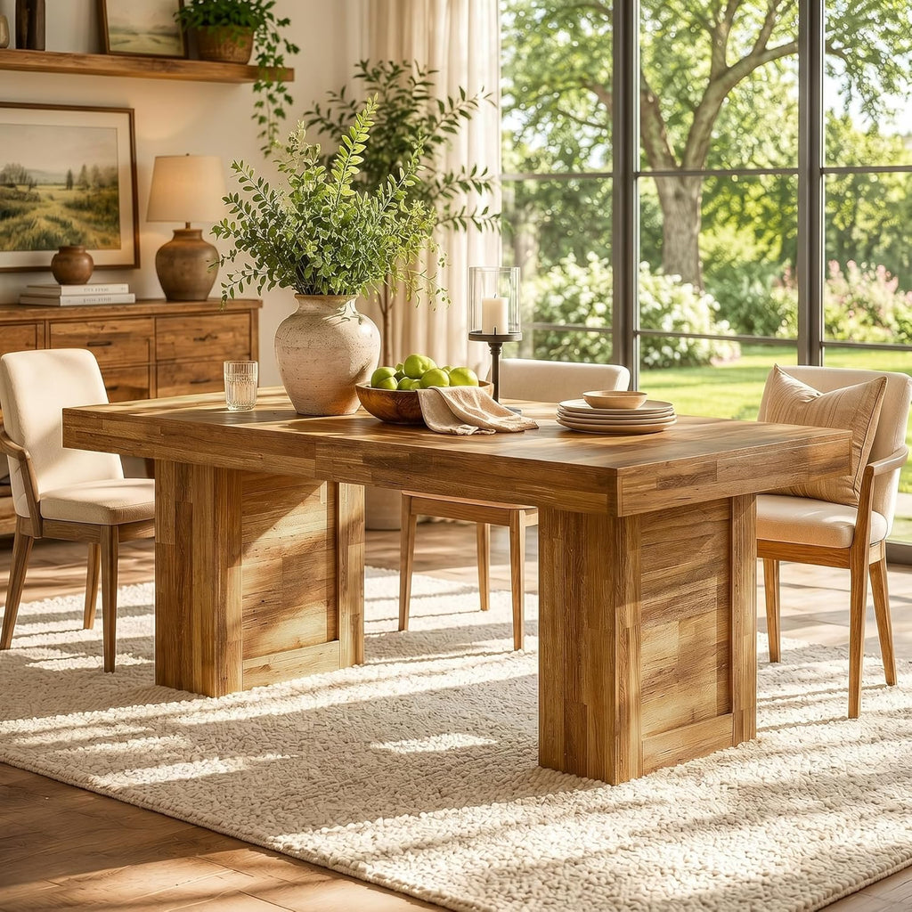 Tribesigns 63'' Farmhouse Dining Table for 6, Rectangle Wooden Kitchen Table with Heavy-Duty Legs, Rustic Large Dining Room Furniture for Family Meals, Banquets & Dinner Parties, Oak