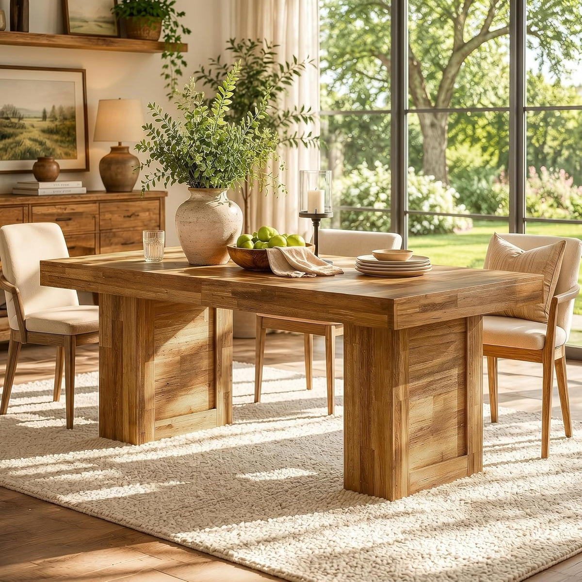 Tribesigns 63'' Farmhouse Dining Table for 6, Rectangle Wooden Kitchen Table with Heavy-Duty Legs, Rustic Large Dining Room Furniture for Family Meals, Banquets & Dinner Parties, Oak