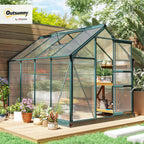 Outsunny 6' x 8' Greenhouse for Outdoors, Polycarbonate Greenhouse with Rain Gutter and Roof Vent, Aluminum Walk-in Green Houses for Outside for Patio Backyard Garden, Dark Green