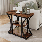 3 Tier End Table with Storage, Narrow End Table for Living Room and Bedroom, Small Space Wood and Metal Side Table, Rustic Brown