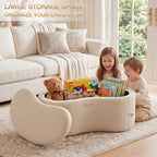 Zesthouse Storage Bench for Bedroom End of Bed, 39.4" Small Curved Entryway Ottoman Bench, Beige Linen Fabric Bench Seat for Living Room Hall Mudroom, Modern Upholstered Coffee Table Crescent Shape
