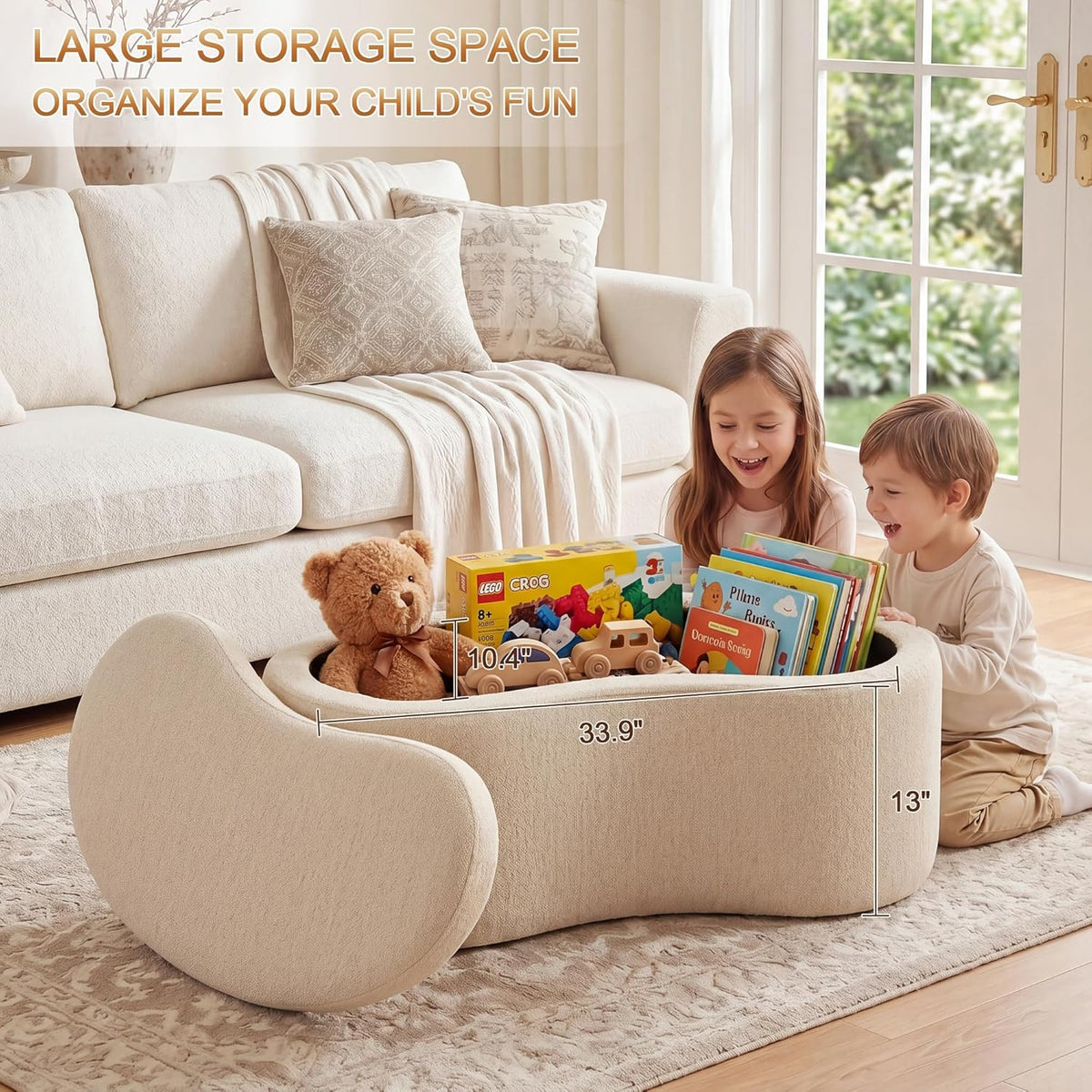 Zesthouse Storage Bench for Bedroom End of Bed, 39.4" Small Curved Entryway Ottoman Bench, Beige Linen Fabric Bench Seat for Living Room Hall Mudroom, Modern Upholstered Coffee Table Crescent Shape