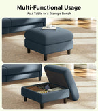 Welzona Teddy Storage Ottoman, 26.7"Large Living Room Ottoman, Coffee Table | All-Wood Ottomans with Storage, Tool-Free Setup Bench for Bedroom, for Welzona Loveseat Sofa Couch Living Room Set, Blue Grey