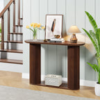 AVZEAR Fluted Entryway Console Table with Storage Shelf, Oval Curved Mid Century Couch Table Behind Sofa Console Tables Long and Skinny for Living Room Hallway Entrance Foyer, Walnut