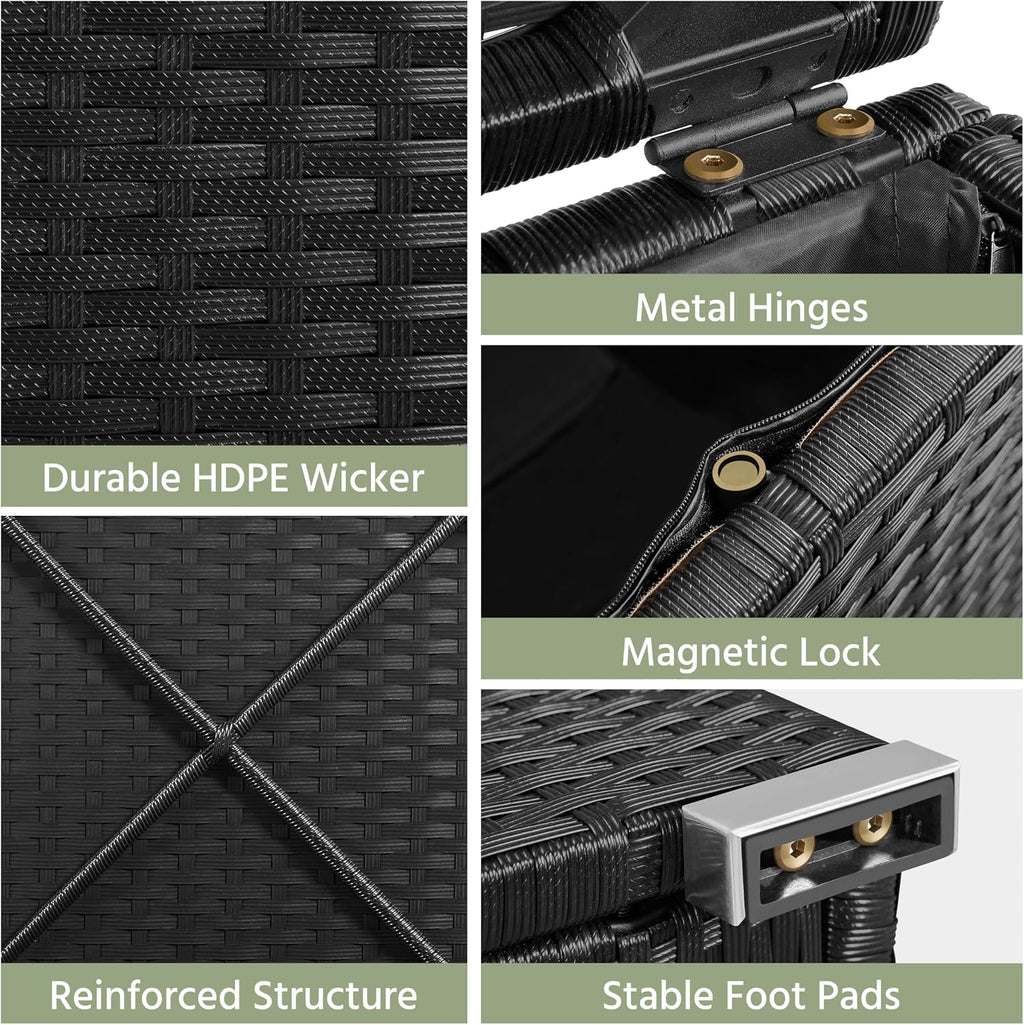 Yaheetech Wicker Ottomans, Set of 2 PE Rattan Side Tables, Black/Gray | Outdoor/Indoor Footstools with Hidden Storage & Removable Cushion, Additional Seating for Patio/Garden/Balcony/Yard