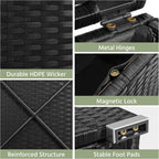 Yaheetech Wicker Ottomans, Set of 2 PE Rattan Side Tables, Black/Gray | Outdoor/Indoor Footstools with Hidden Storage & Removable Cushion, Additional Seating for Patio/Garden/Balcony/Yard