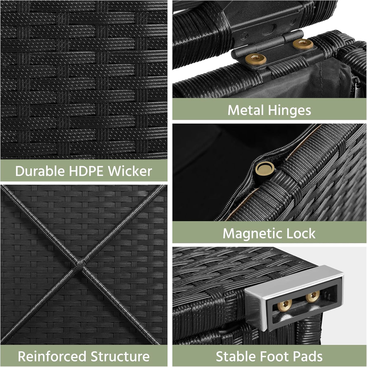 Yaheetech Wicker Ottomans, Set of 2 PE Rattan Side Tables, Black/Gray | Outdoor/Indoor Footstools with Hidden Storage & Removable Cushion, Additional Seating for Patio/Garden/Balcony/Yard