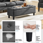 Yaheetech 49in Square Storage Ottoman Coffee Table with Nailhead, Dark Gray | Button-Tufted Linen-Look Fabric Bench, 3.5C Storage Space, Wood Legs, Metal Hinges, for Bedroom Foot of Bed Living Room