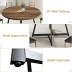 59'' Round Dining Table for 8, Wood Round Dinner Tables with Metal Base, Kitchen Table with Waterproof Tabletop, Dark Brown