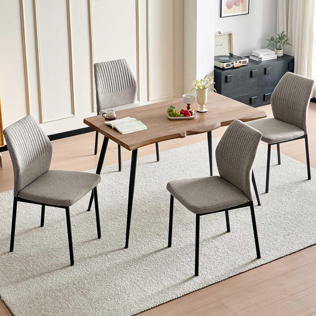Dining Table Set for 4, Rectangle Dining Room Table Set for Small Spaces, Wood Kitchen Table and Chairs Set, Upholstered Table Chair Set, Light Brown