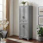 Crosley Furniture Tara Pantry Storage Cabinet with Shelves, Kitchen, Dining, or Laundry Room, Distressed Gray