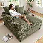 WESTSETLUX 54.8" W Oversized Chaise Lounge Chair Indoor with 5-Position Adjustable Backrest, Corduroy Sleeper Sofa Bed with 3 Pillows, Modern Cloud Couch Chair for Living Room, Bedroom, Green