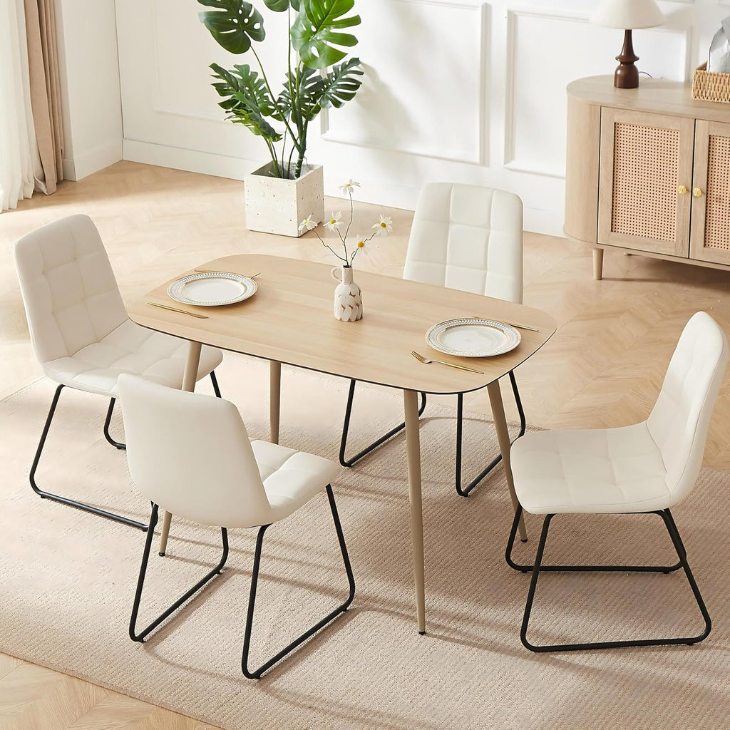 47.2" Modern Dining Table for 2-4 People, Rectangular Kitchen Table with Wood Grain Tabletop and Metal Legs, Mid Century Scandinavian Dining Room Table for Apartment, Kitchen, Natural Oak