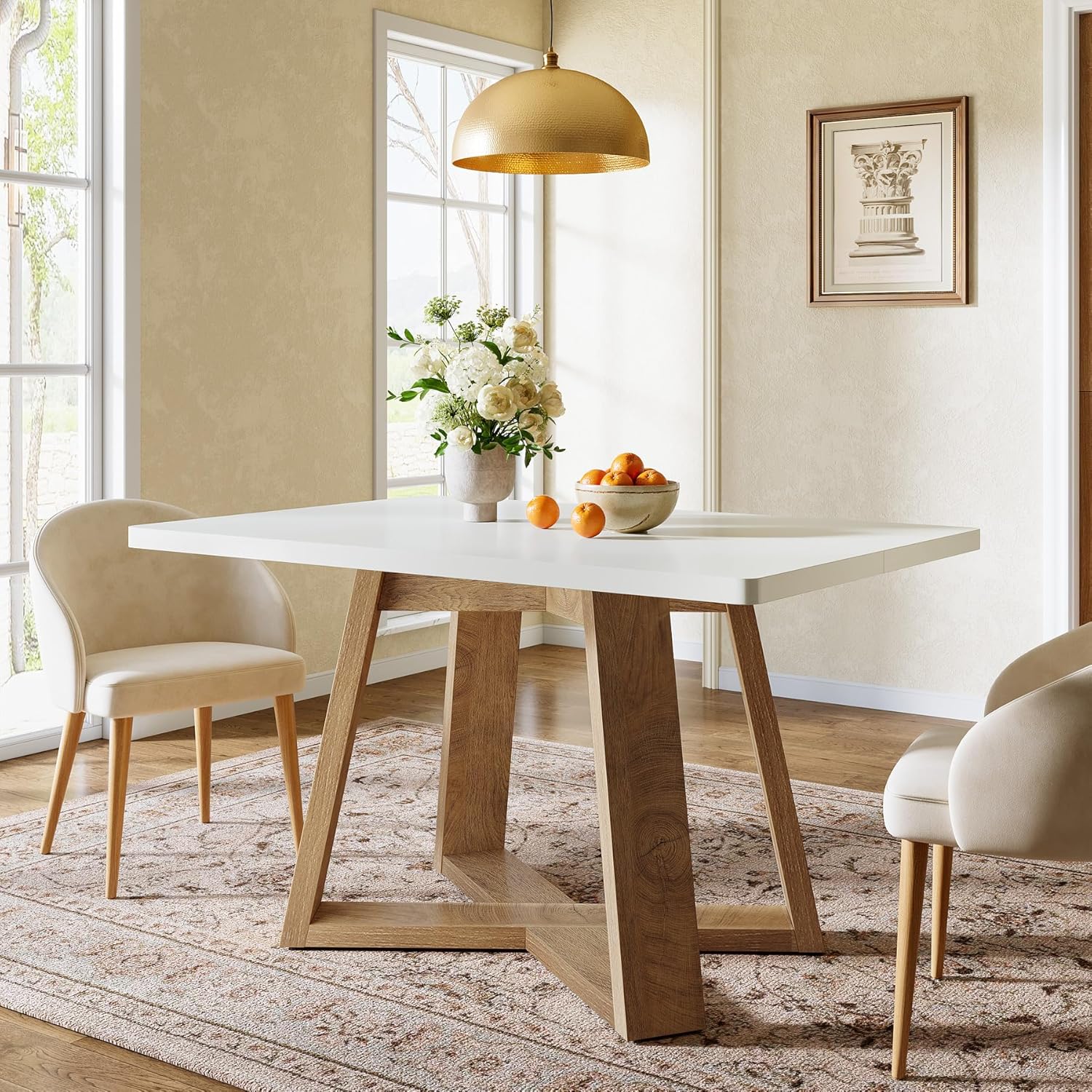 Tribesigns 47-Inch Dining Table for 4 People, Modern Kitchen Table with Wooden Legs, Dinner Table for Kitchen, Dining Room, Small Space, White and Brown