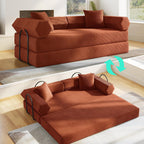 79" Convertible Futon Sofa Bed, Couch for Living Room | Orange | Modular Sleeper Sofa, Corduroy Pull Out Floor Couch Loveseat with Fixed-Shape Frame, No Assembly