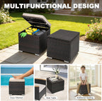NUU GARDEN Outdoor 2 Piece Outdoor Patio Ottoman, All Weather Rattan Wicker Ottoman Seat, Outdoor Footstool Footrest Seat with Removable Cushion, for Patio, Backyard, Side Table, Black and Beige