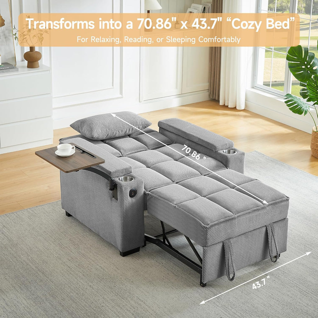 hansones Oversized Recliner Chair for Living Room, Accent Chair with Adjustable Backrest, Deep Seat Reading Chair with Storage, Cup Holders and 360° Swivel Side Table (Light Gray Armchair)