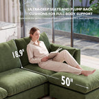 Ihanherry 111" Oversized Modular Sectional Sofa, Modern V Shaped Cloud Couch with Storage Ottoman, 6-Seat Comfy Chenille Deep Seat Sofa with 2 Pillows for Living Room, Green