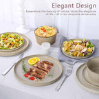 Herogo 18 Pieces Dinnerware Set Service for 6, Dinner Plates and Bowls Sets, Reactive Glaze Stoneware Dishes for Kitchen, Chip and Crack Resistant, Microwave & Dishwasher Safe, Cream Khaki