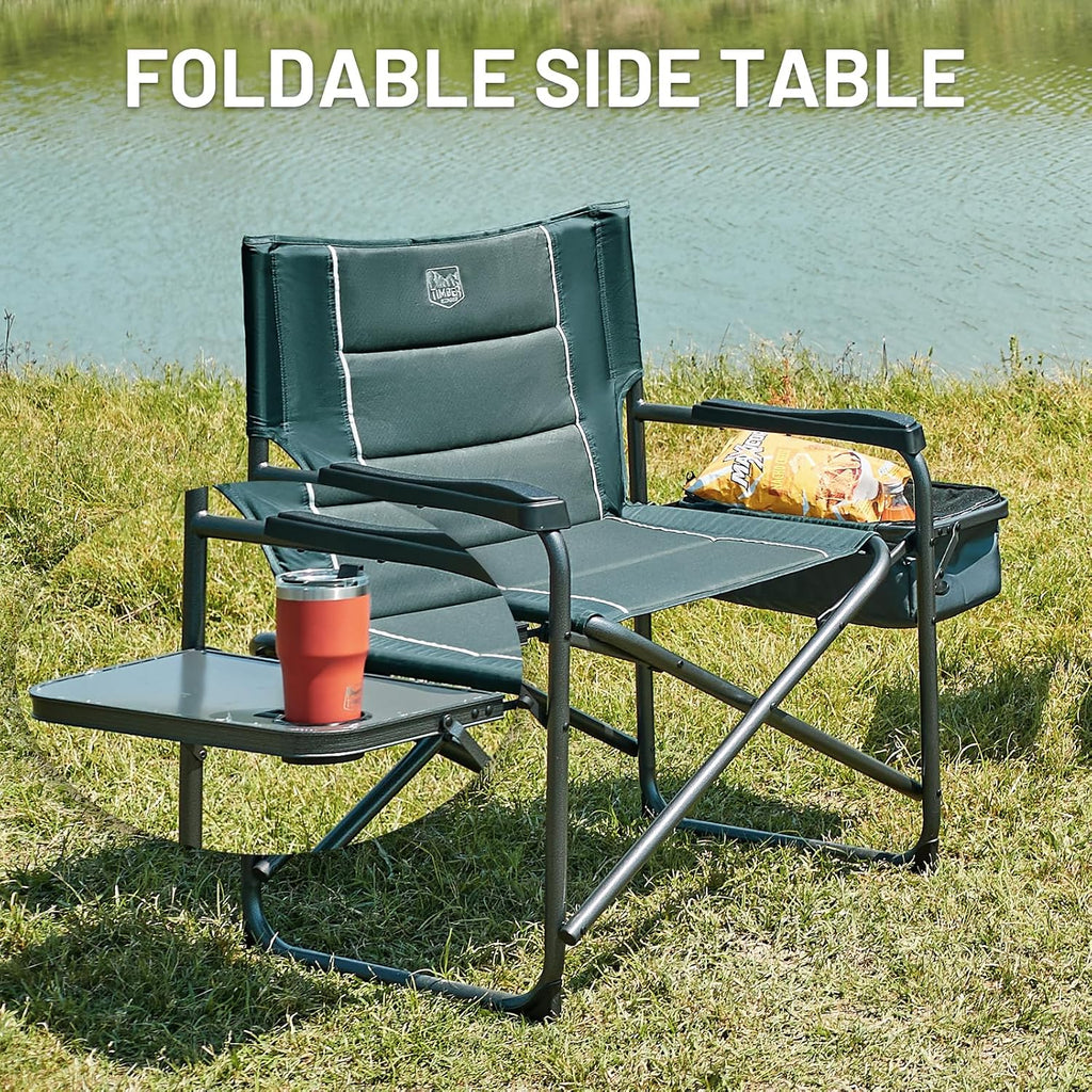 Timber Ridge XXL Oversized Directors Chair 600lbs - Heavy Duty Camping Chair with Cooler Bag & Table, Portable Folding Chair with Wide Seat for Tailgating, Patio, Outdoor - Grey