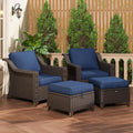 4 Pieces Patio Conversation Furniture Set - 2 Chairs with Ottomans Set of 2, Outdoor Wicker Armchairs with Water-Resistant and Washable Cushions for Porch, Balcony, Sunroom (Navy Blue)
