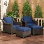 4 Pieces Patio Conversation Furniture Set - 2 Chairs with Ottomans Set of 2, Outdoor Wicker Armchairs with Water-Resistant and Washable Cushions for Porch, Balcony, Sunroom (Navy Blue)