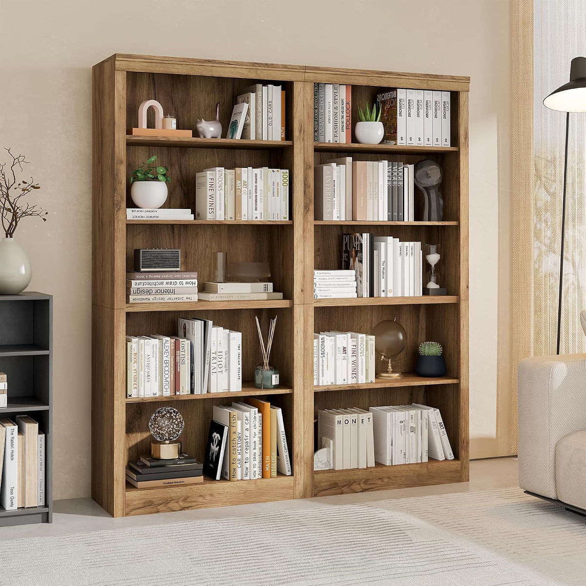 GarveeHome 71 in Tall Bookcase,Wooden Bookshelf with 5 Tiers, Modern Book Shelf in Swedish Oak, Floor Standing Display Shelves for Bedroom, Living Room and Office for Home