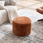 Flouki Pouf Ottoman Footrest, Foot Stools, Modern Round Upholstered Ottomans, Ottomans Pouffe, for Living Room, Bedroom, Entryway, Dorm, Selected Fabric (Orange-Brown, Set of 2)