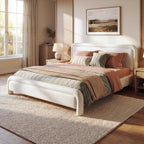 Merax Queen Size Upholstered Bed Frame with Upgraded Curved Boucle Fabric Headboard,Wooden Slats Support for Bedroom,Modern Design Easy Assembly