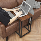 VASAGLE C Shape End Table for Couch or Sofa, Industrial Small Side Table | TV Tray With Wheel, Coffee Table in Living Room, Bedroom, 19.7 x 13.8 x 23.6 Inches, Dark Walnut and Black ULNT50Z