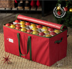 ZOBER Large Christmas Ornament Storage Box - Stores 128 3" Ornaments, With Dividers - Ornament Organizer Storage Box, Durable Christmas Containers Holder - Extra Pockets, Dual Zipper - Red