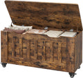 GarveeHome Storage Chest, 39.4" Wooden Storage Bench with 4 Wheels (Brown) | Blanket Chest with 2 Safety Hinges, Round Corner, Supports 350 LBS, Storage Trunk for Entryway, Living Room, Bedroom