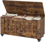 GarveeHome Storage Chest, 39.4" Wooden Storage Bench with 4 Wheels (Brown) | Blanket Chest with 2 Safety Hinges, Round Corner, Supports 350 LBS, Storage Trunk for Entryway, Living Room, Bedroom