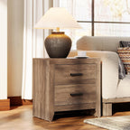 WAMPAT End Table with 2 Large Drawers, Wooden Side Table with Storage, Farmhouse Nightstand for Bedroom and Living Room, Brown