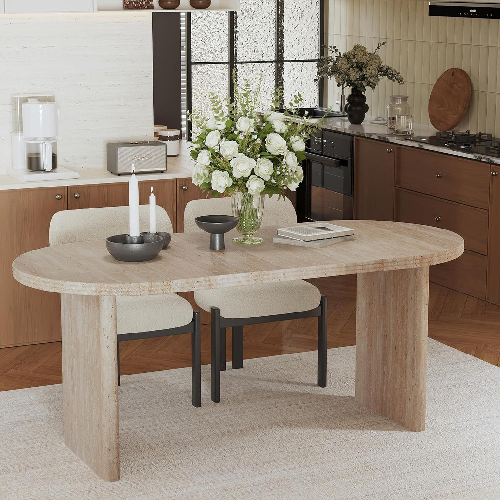 71" Accent White Extendable Dining Table, Mid-Century Modern Wood Oval Space Saving Extending Kitchen Tables for 2-6 People