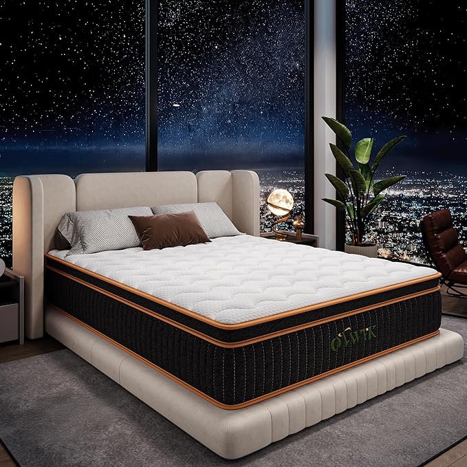 Queen Mattress 12 Inch, Hybrid Mattress Queen Size Bed in a Box, Memory Foam and Individual Pocket Springs, Edge Support, Motion Isolation & Pressure Relief, Medium Firm, 365-Night Trial