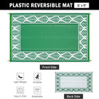 Outdoor Plastic Rug 6'x9' Waterproof Camping Carpet Outside Area Rug Reversible Green Rugs for RV Deck Entryance Porch Picnic Balcony Beach
