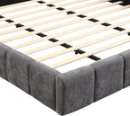 Merax King Size Elegant Chenille Upholstered Platform Bed with Thick Headboard and Footboard, Block Style Upholstery Grounded Bed Frame, Gray