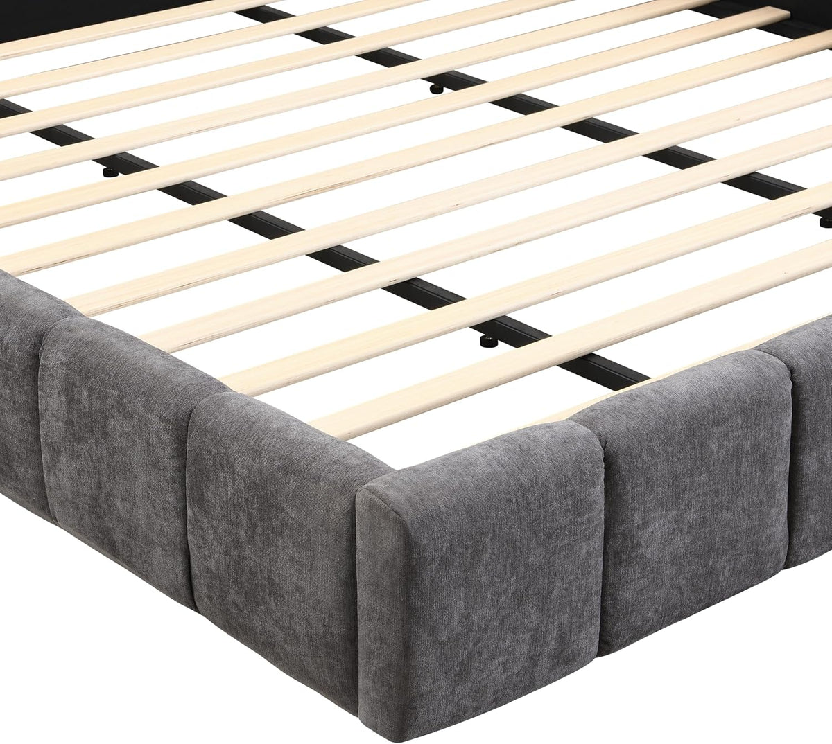 Merax King Size Elegant Chenille Upholstered Platform Bed with Thick Headboard and Footboard, Block Style Upholstery Grounded Bed Frame, Gray